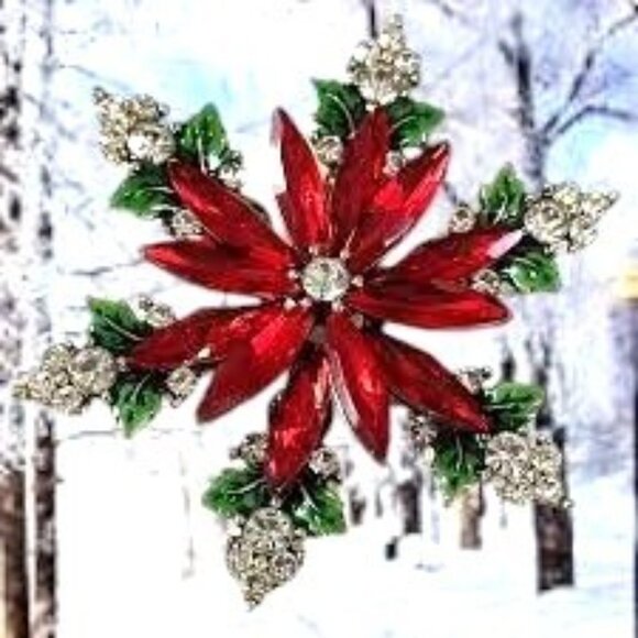 Poinsettia Brooch Pin New Christmas Flower December Birthstone Festive L… - Picture 8 of 12